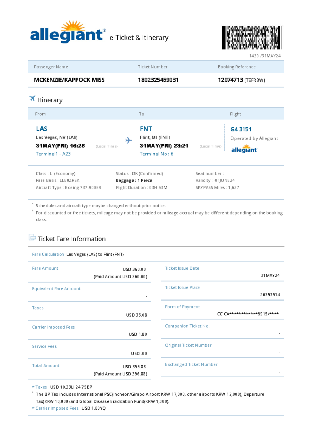 405575547 E Ticket Itinerary 2f Receipt 12074713 - Passenger Name ...