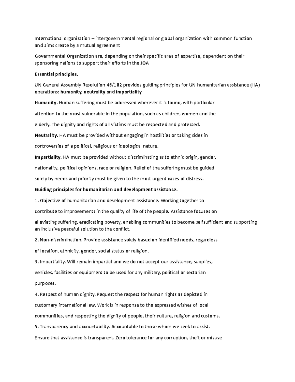 International organization UN General Assembly Resolution 46/182