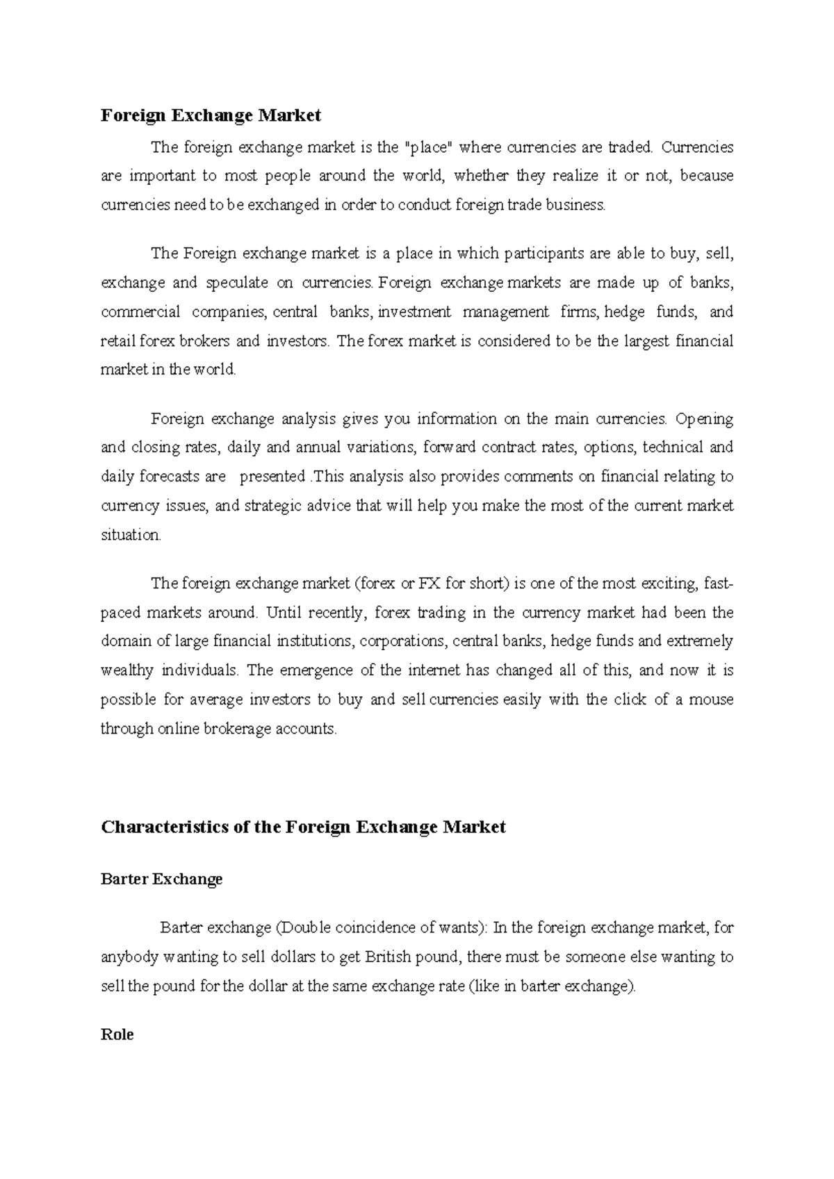 Foreign exchange market - The Concept - Foreign Exchange Market The ...