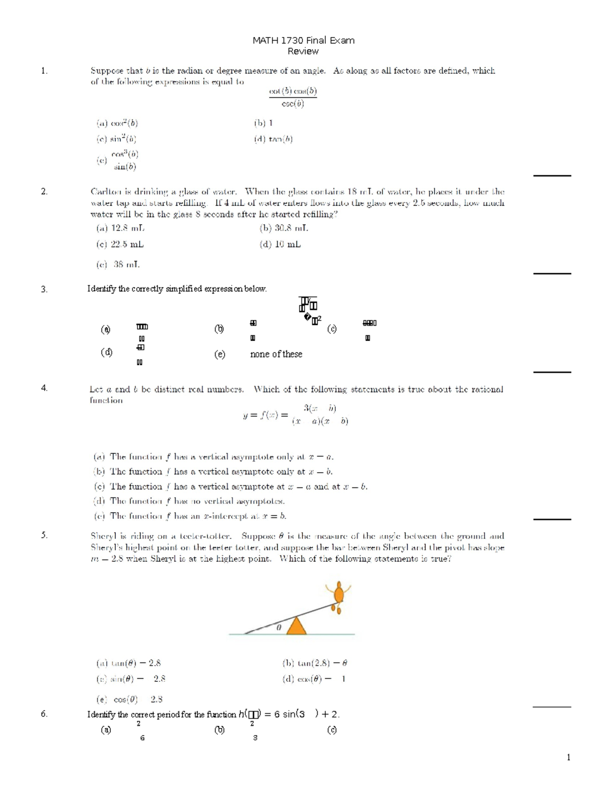 1730 Final Exam Review F2022 - 1 MATH 1730 Final Exam Review 2 ...