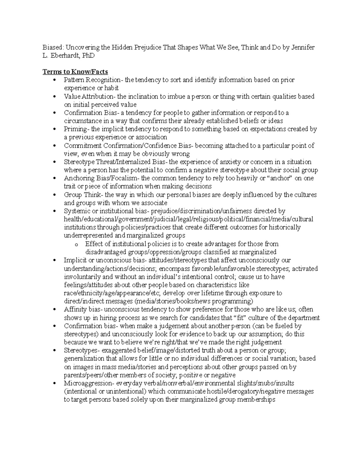 Biased by Eberhardt notes Biased Uncovering the Hidden Prejudice