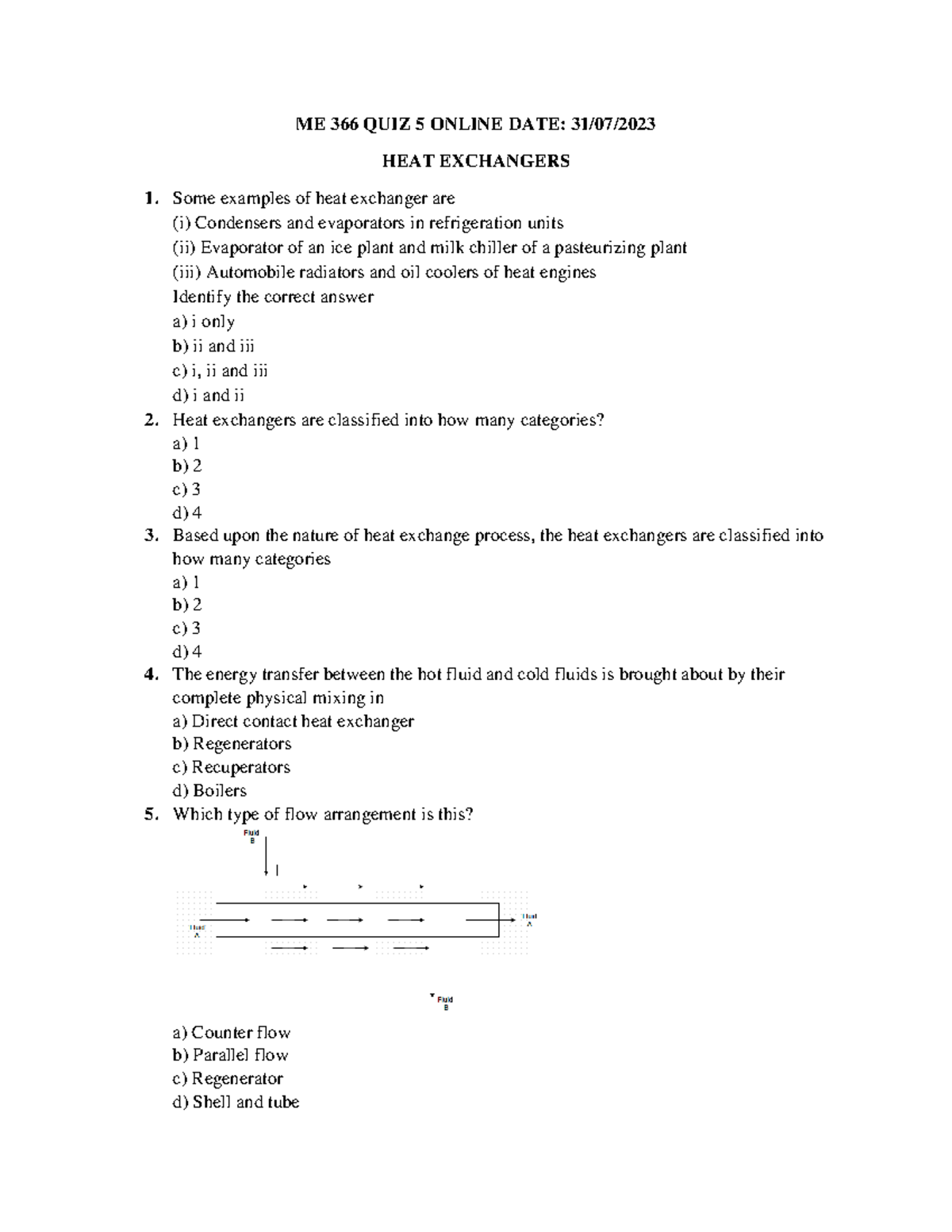 (questions only) ME 366 Online Regular QUIZ 5 2022 2023 - Heat transfer ...