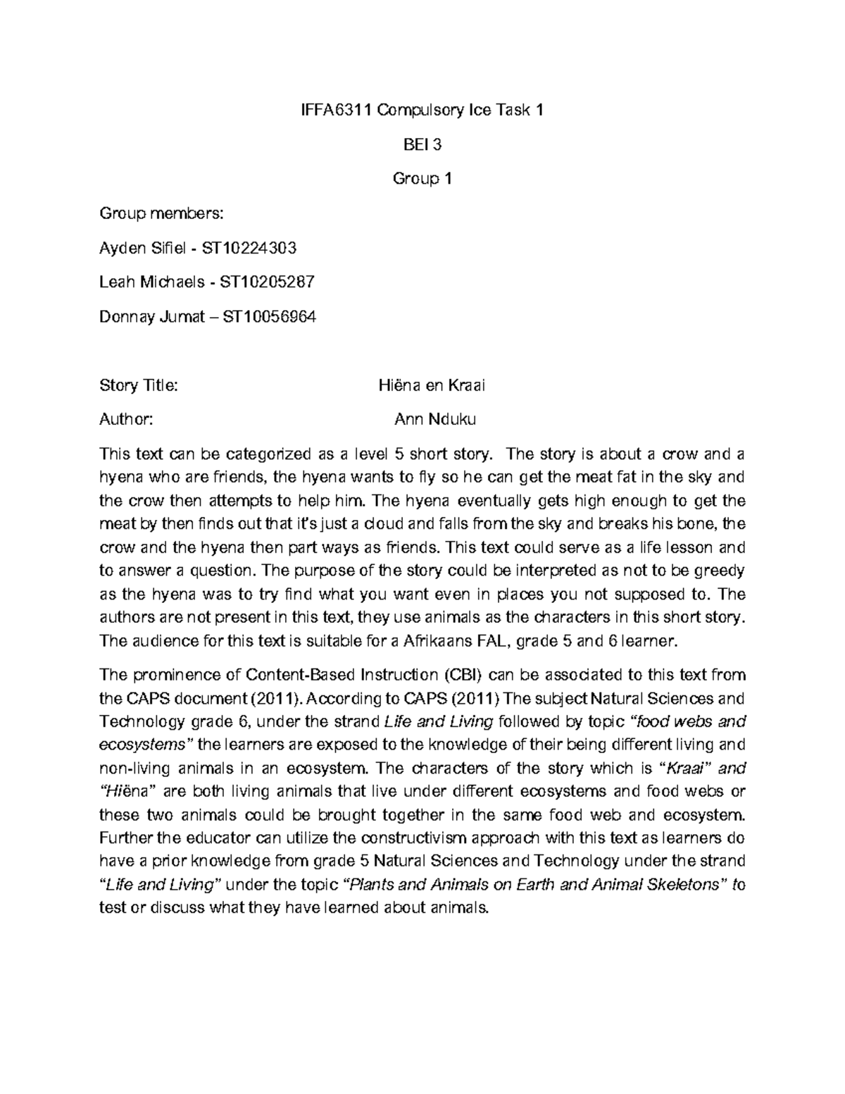 IFFA6311 COM ICE 1 - Helpful - IFFA6311 Compulsory Ice Task 1 BEI 3 ...