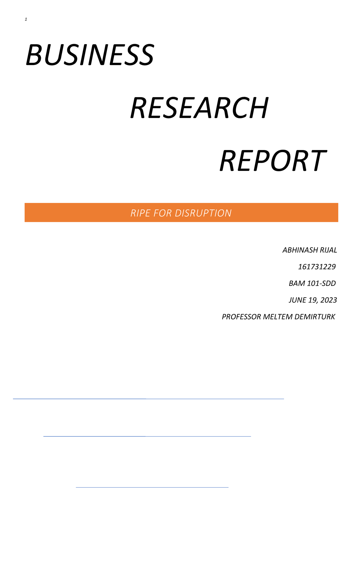 contents of a business research report