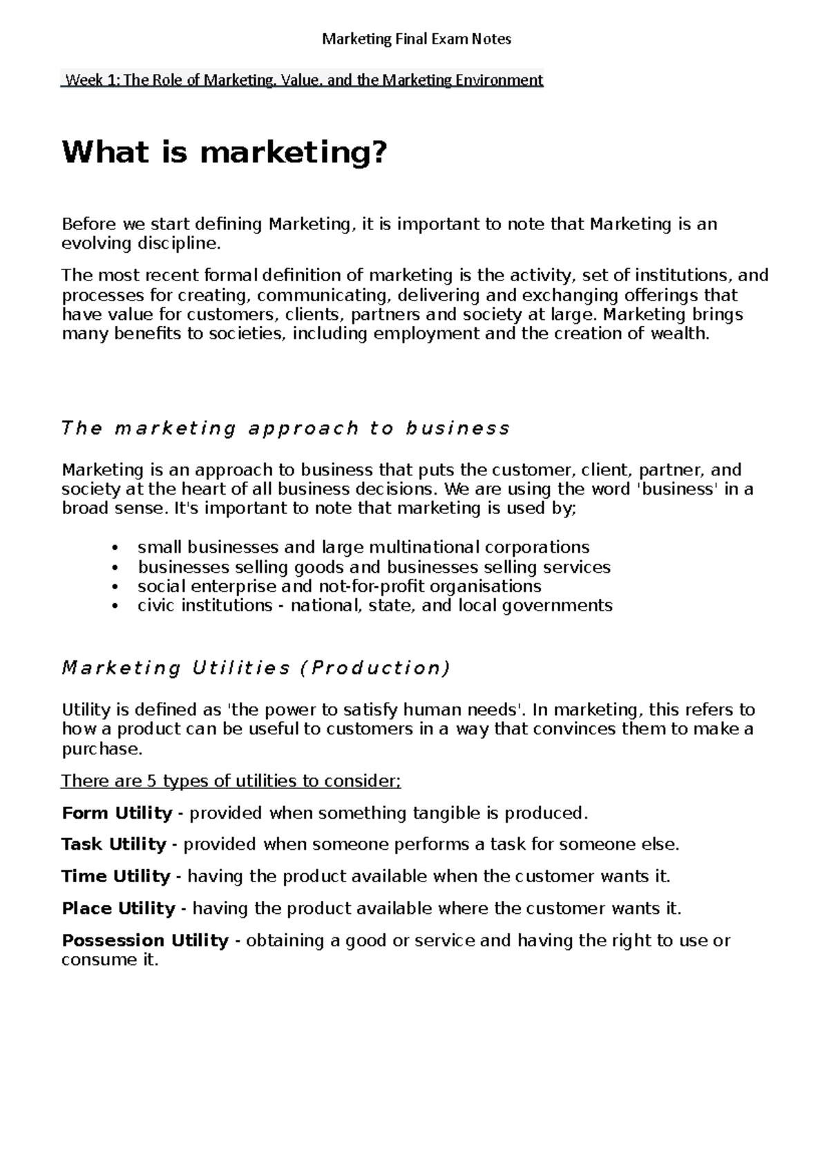 Marketing Final Exam Notes - The Most Recent Formal Definition Of ...