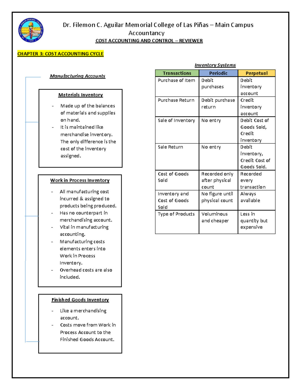Chapter 3- Cost Accounting Cycle - Dr. Filemon C. Aguilar Memorial ...