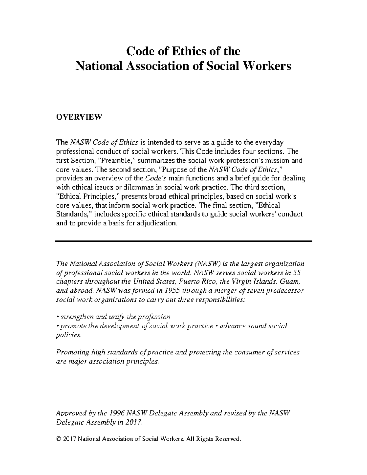 Nasw code of ethics - nun - Code of Ethics of the National Association ...