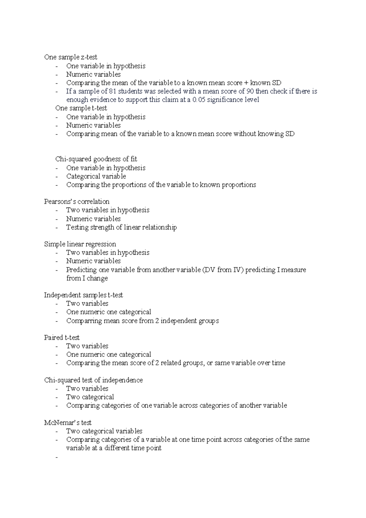 Test designs - One sample z-test - One variable in hypothesis - Numeric ...