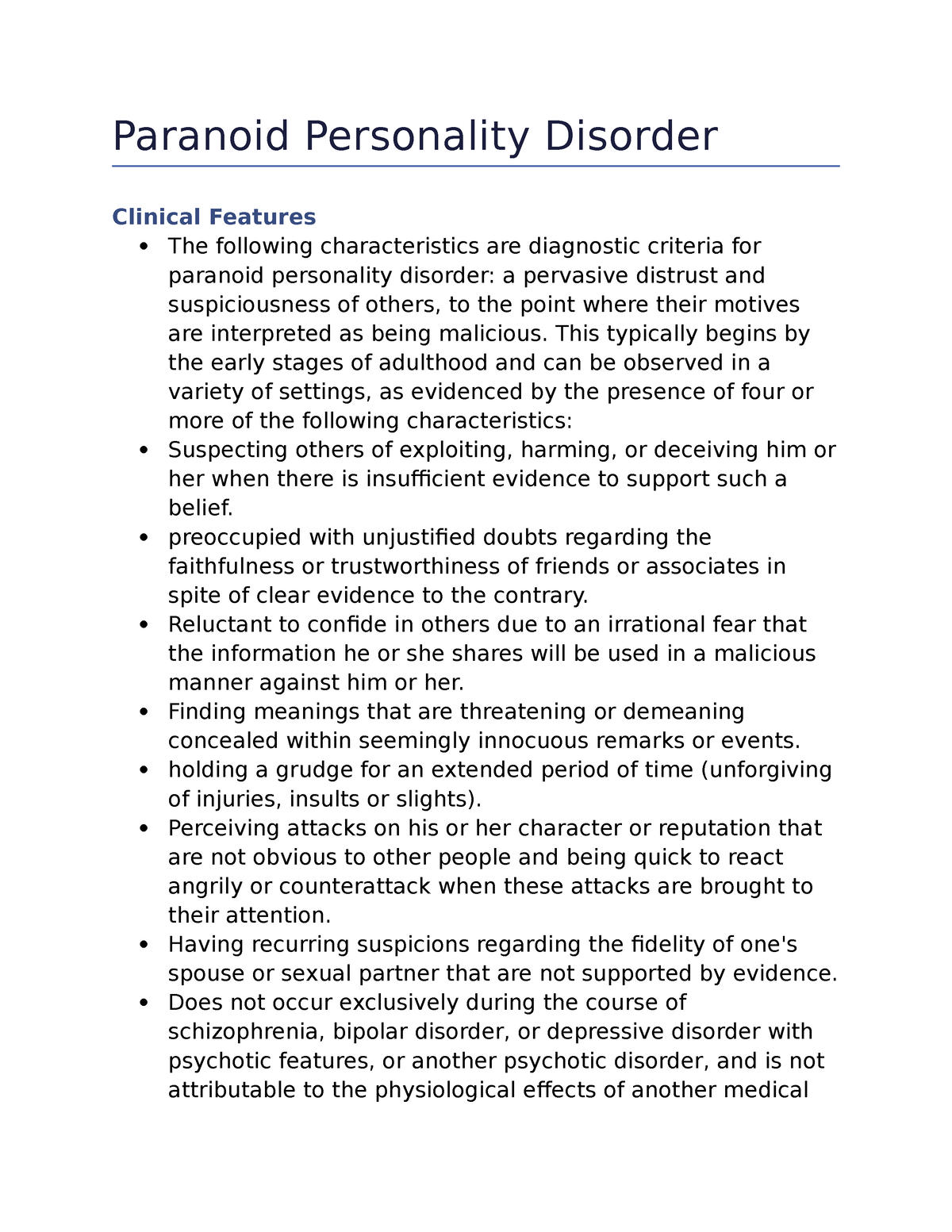 paranoid personality disorder research paper