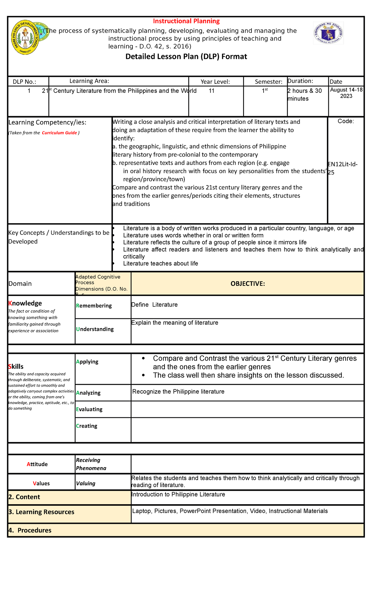 DLP Week 1 21st century literature (Autosaved) - Instructional Planning ...