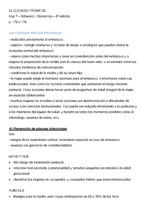 El Cuidado Prenatal Resúmen De Parte Del Capítulo 7 Libro