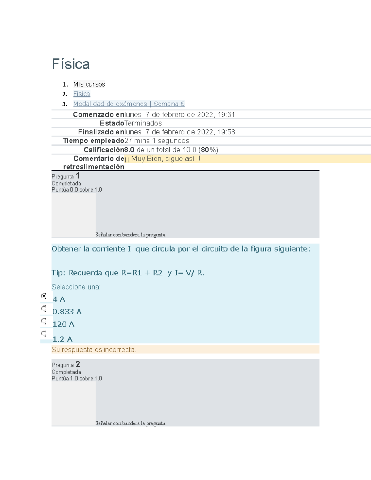 Física Examen Semana 6 - Física Mis Cursos Física Modalidad De Exámenes ...