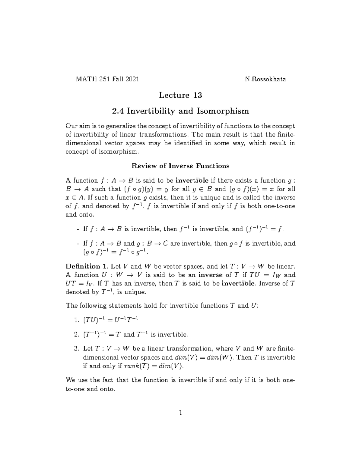 Lecture 13 MATH 251 Notes MATH 251 Fall 2021 N Lecture 13 2