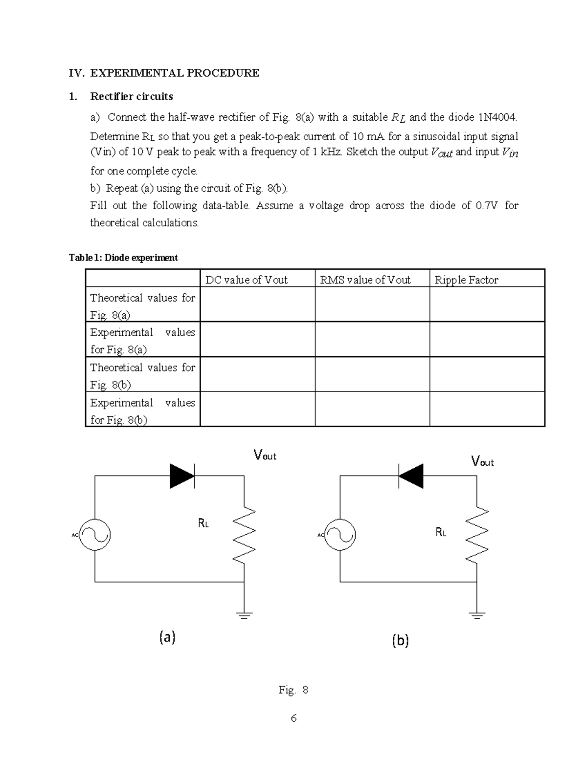 Lab Procedure 1 - 6 IV. EXPERIMENTAL PROCEDURE Rectifier circuits a ...