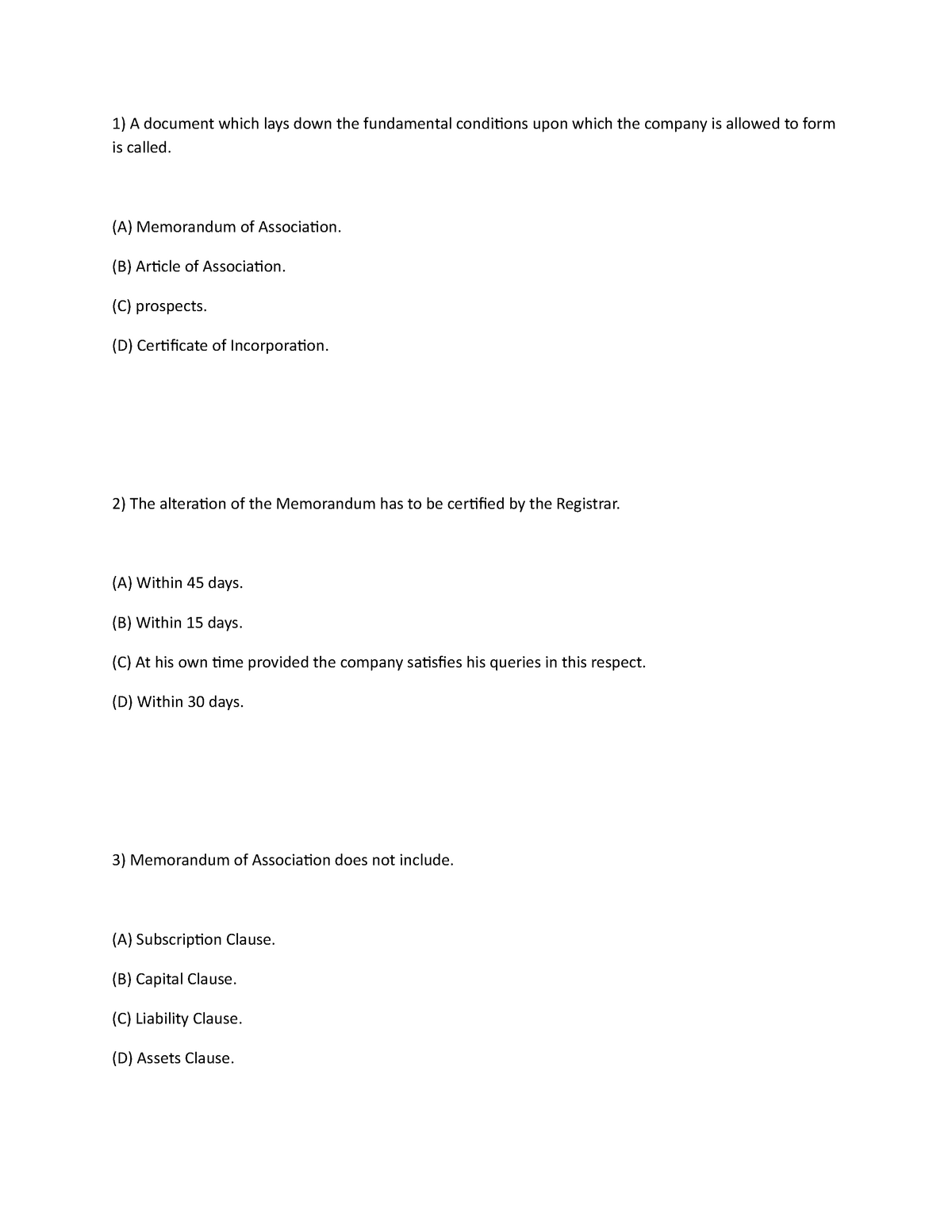 Companies Act MCQS - StuDocu