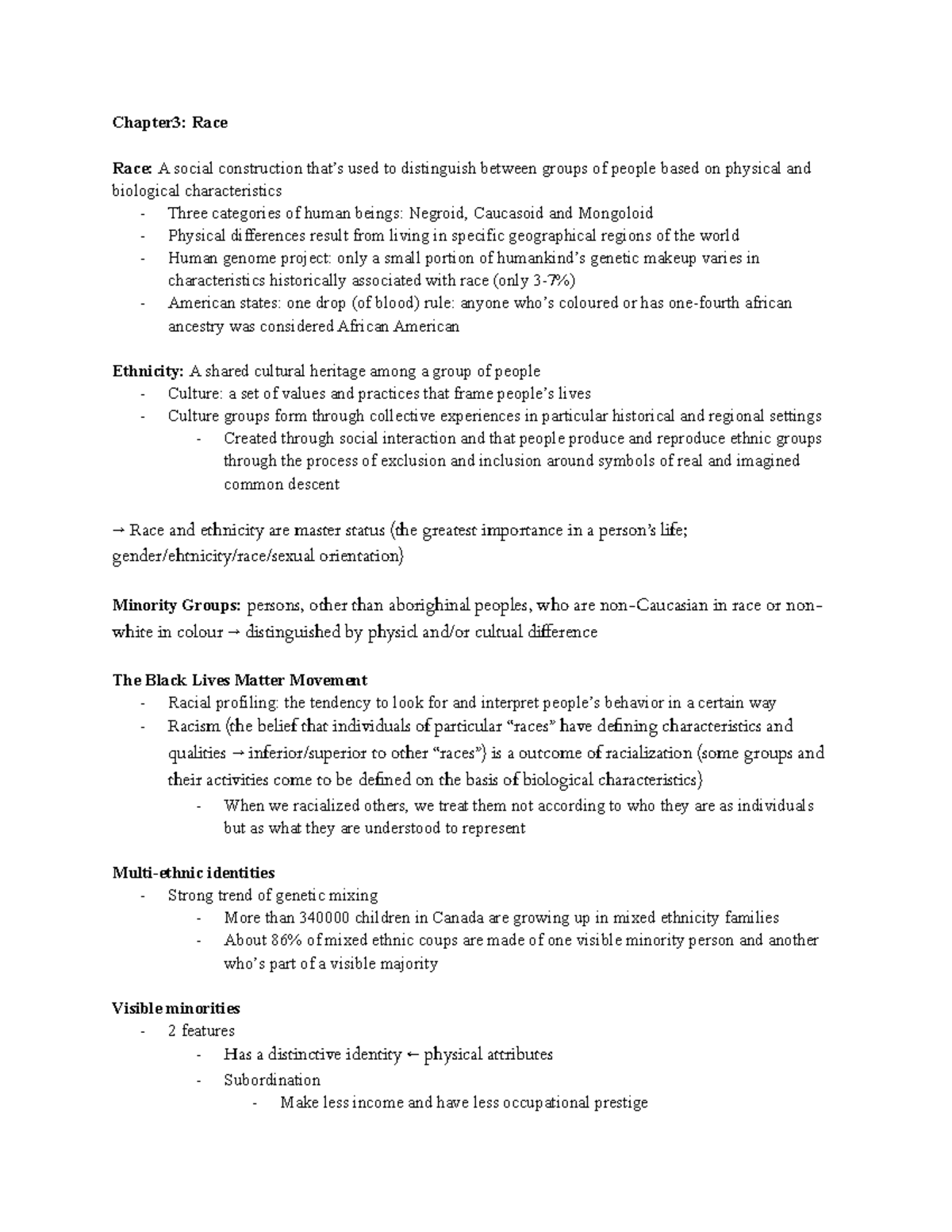Chapter 3 Race lecture notes - Soci 250 - McGill - Studocu