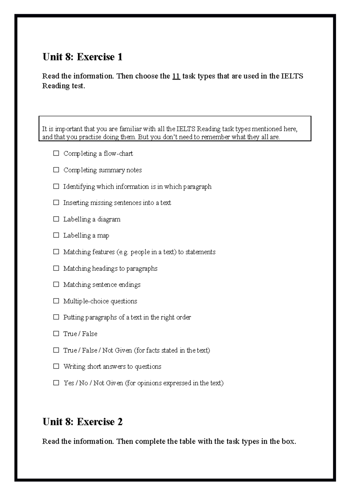 Unit 8 - Reading - Unit 8 - Unit 8: Exercise 1 Read The Information ...