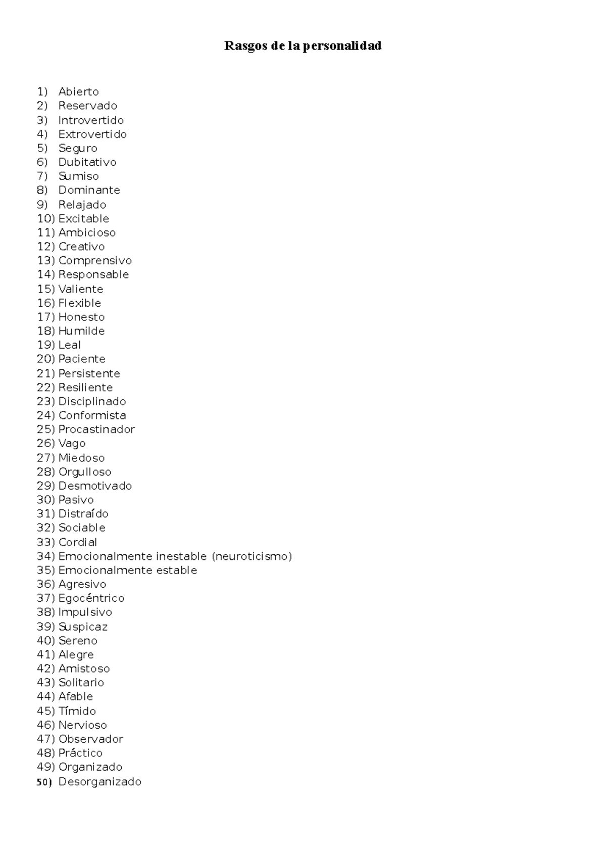 Lista De Rasgos De Personalidad PDF