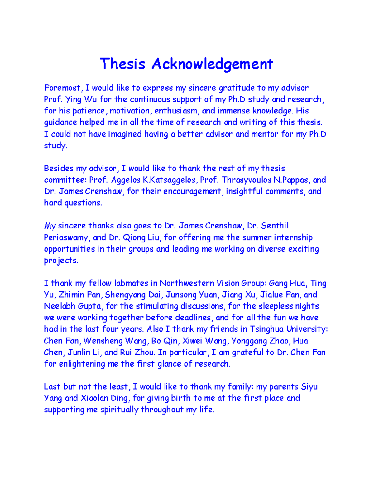 bachelor thesis acknowledgement sample