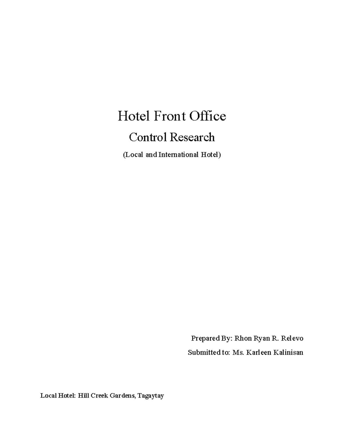 Hotel Front Office Relevo - Hotel Front Office Control Research (Local ...