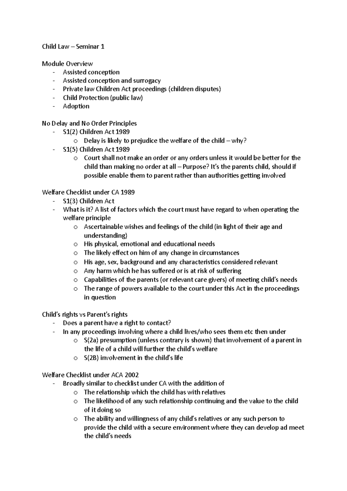 Child Law - S1 - Week 1 - Child Law – Seminar 1 Module Overview ...