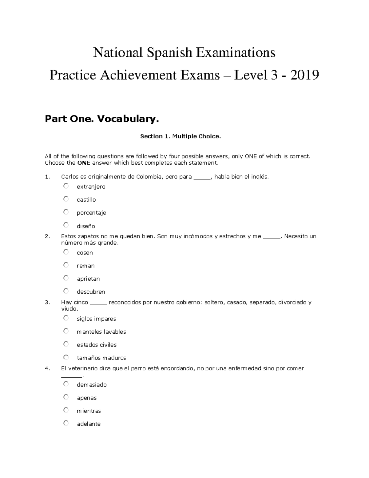 2019 National Spanish Examinations Achievement Level 3 National 