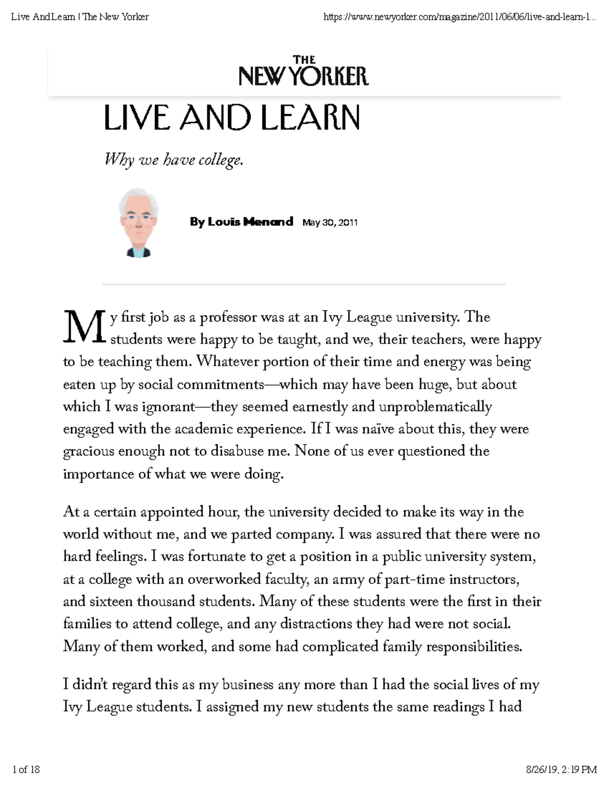 Live and learn - text used for practice in class - M y !rst job as a ...