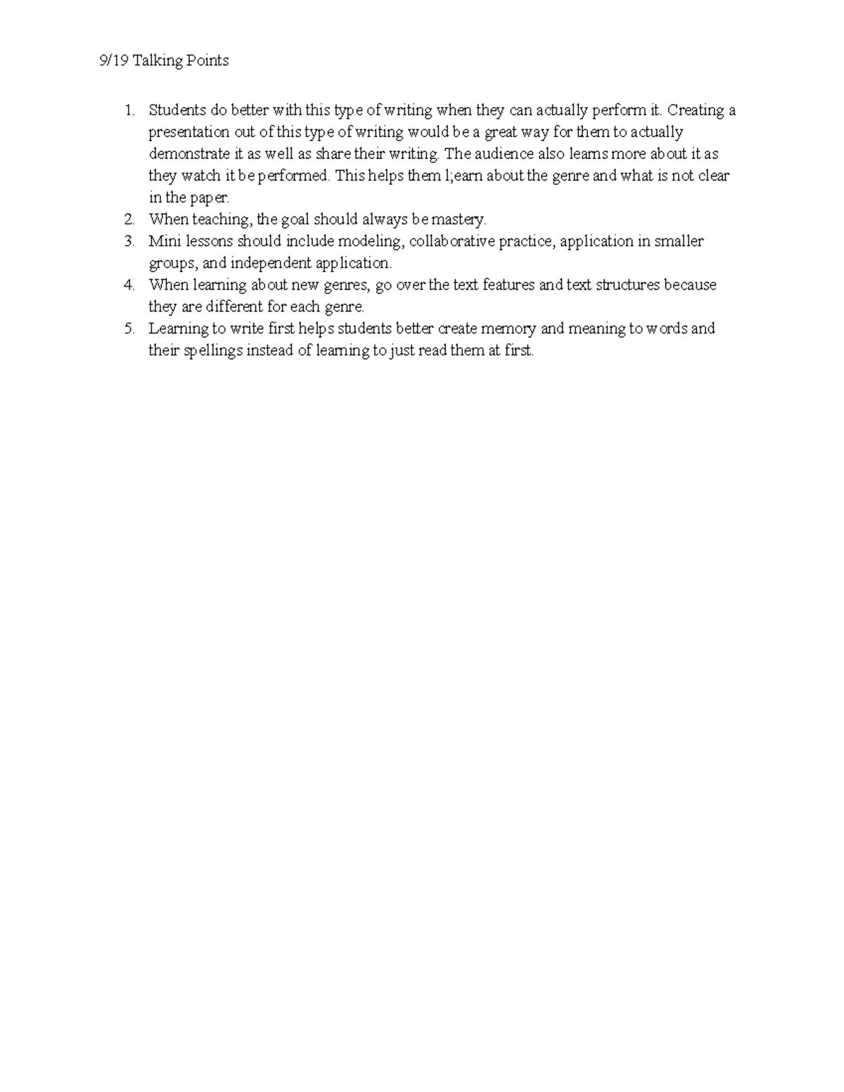 9 19 Talking Points - Joanne West - 9/19 Talking Points Students do ...