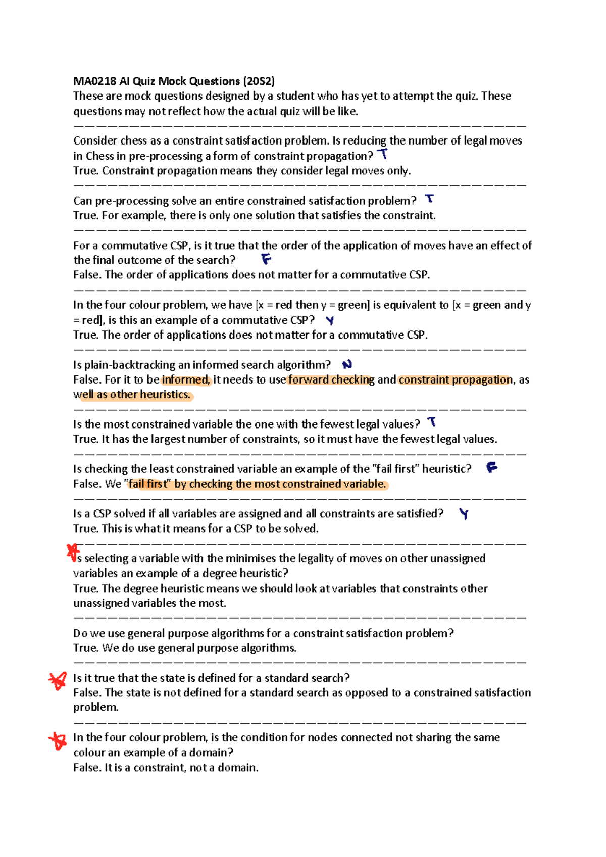 MA0218 AI Quiz Mock Questions - These questions may not reflect how the ...