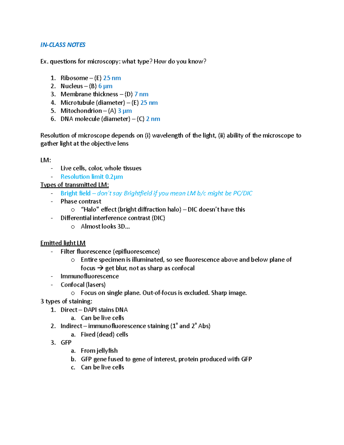 Unit 1 Notes: Intro & Microscopy - NOTES Ex. questions for microscopy ...