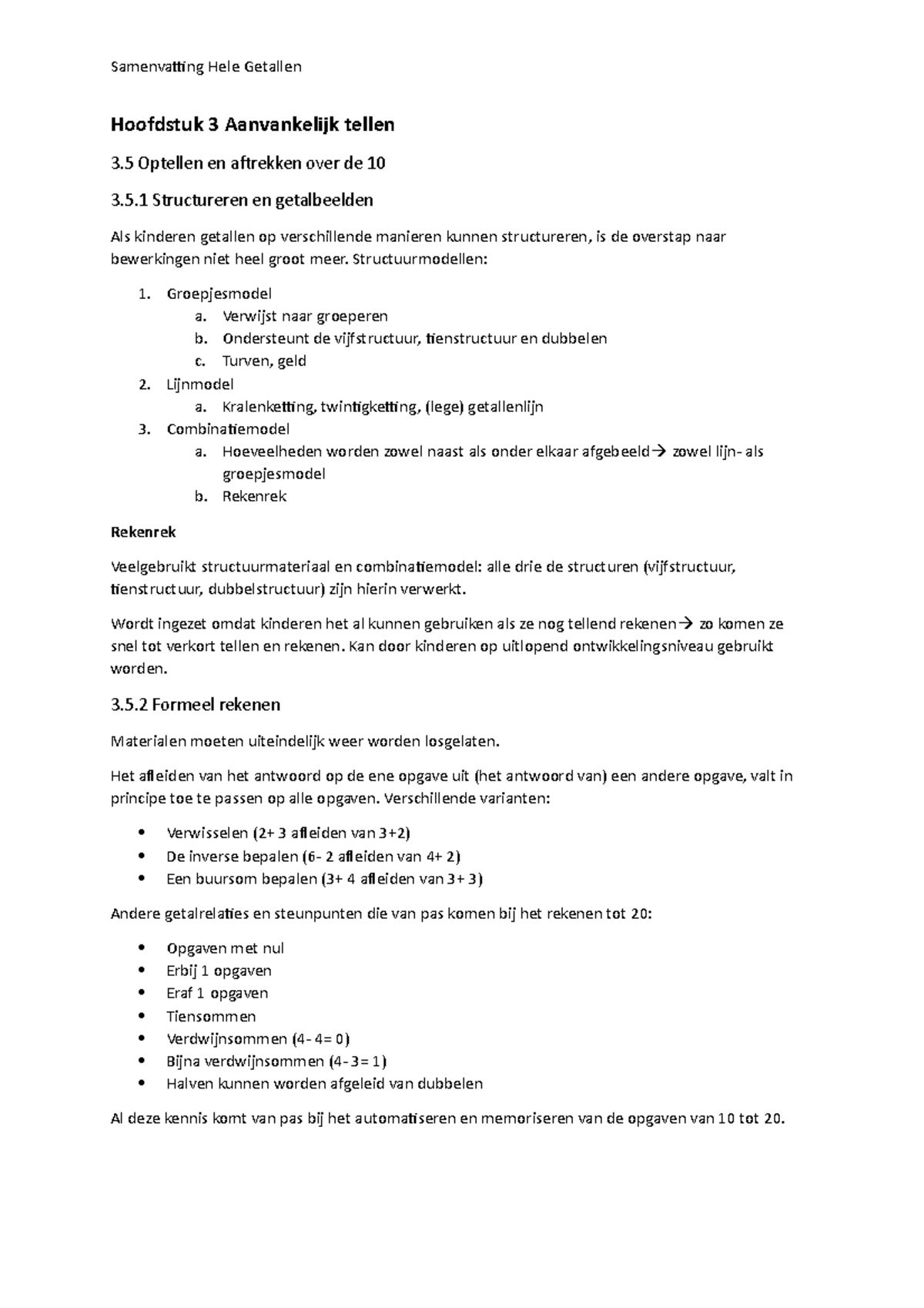 Samenvatting Hele Getallen Hoofdstuk Aanvankelijk Tellen Optellen