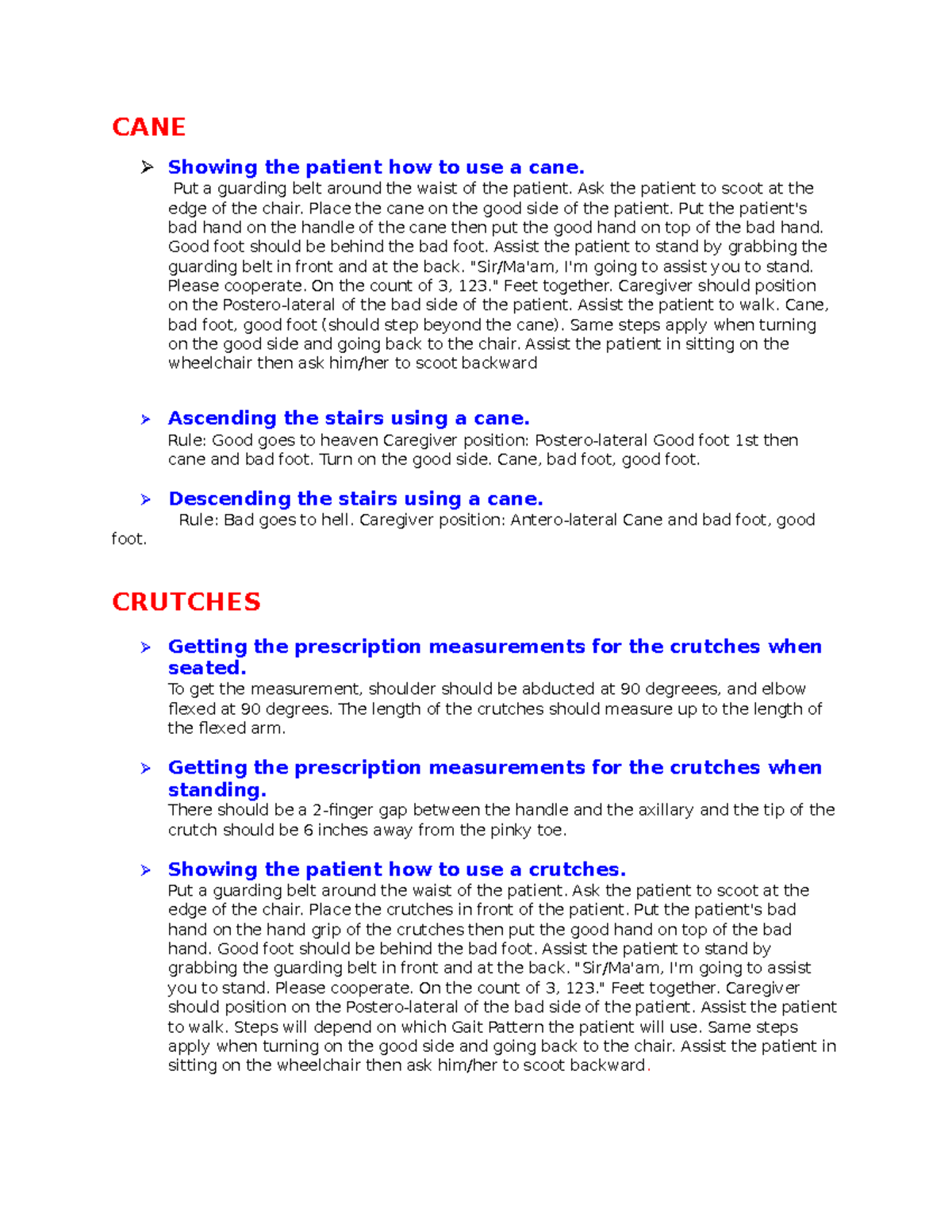 Transfer Word Maan2 - need - CANE Showing the patient how to use a cane ...