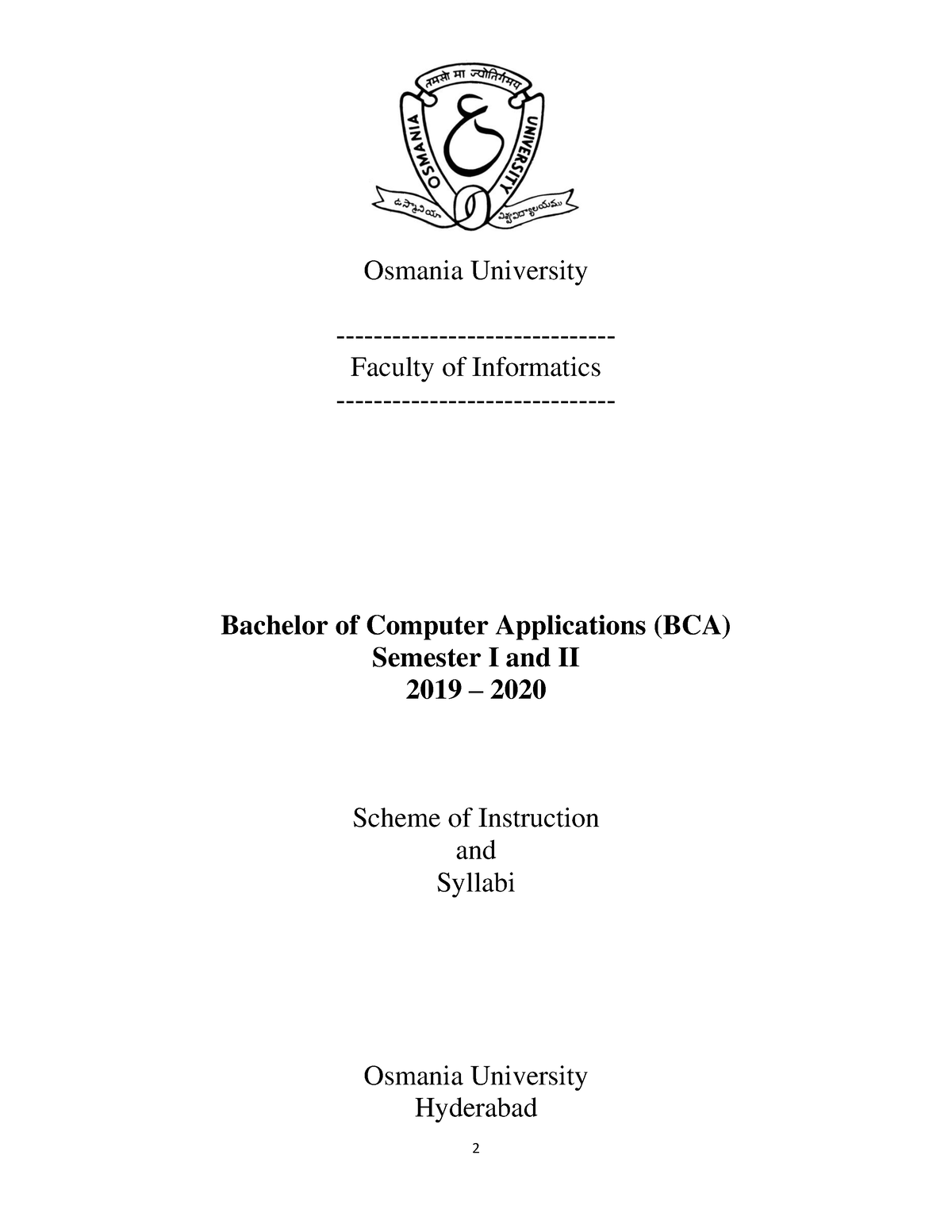 Informatics Syllabus 2019-2010 - BCA, MCA, Mscis (1) - Osmania ...