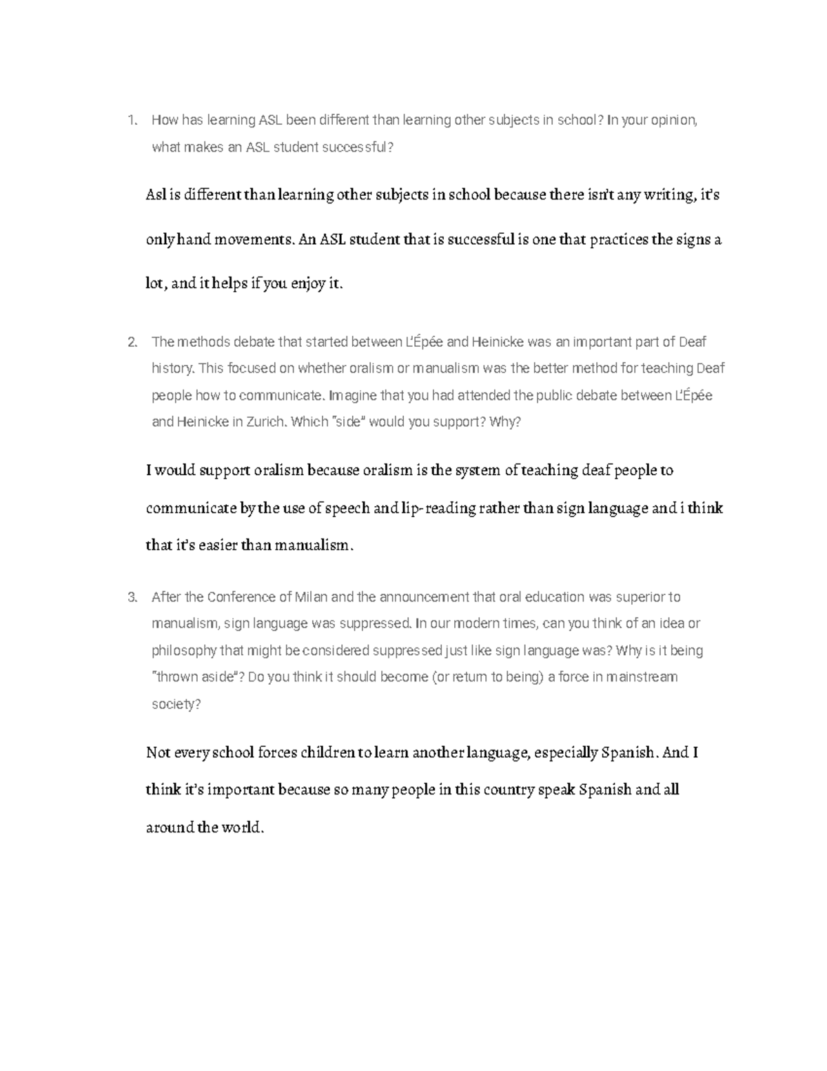 School is in Session Text Questions ASL - How has learning ASL been ...