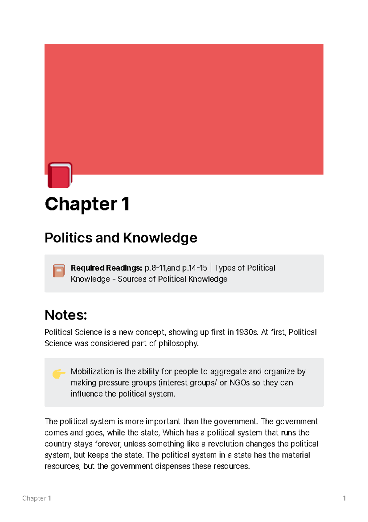 Chapter 1 - Politics and Knowledge - 📕 Chapter 1 Politics and Knowledge ...