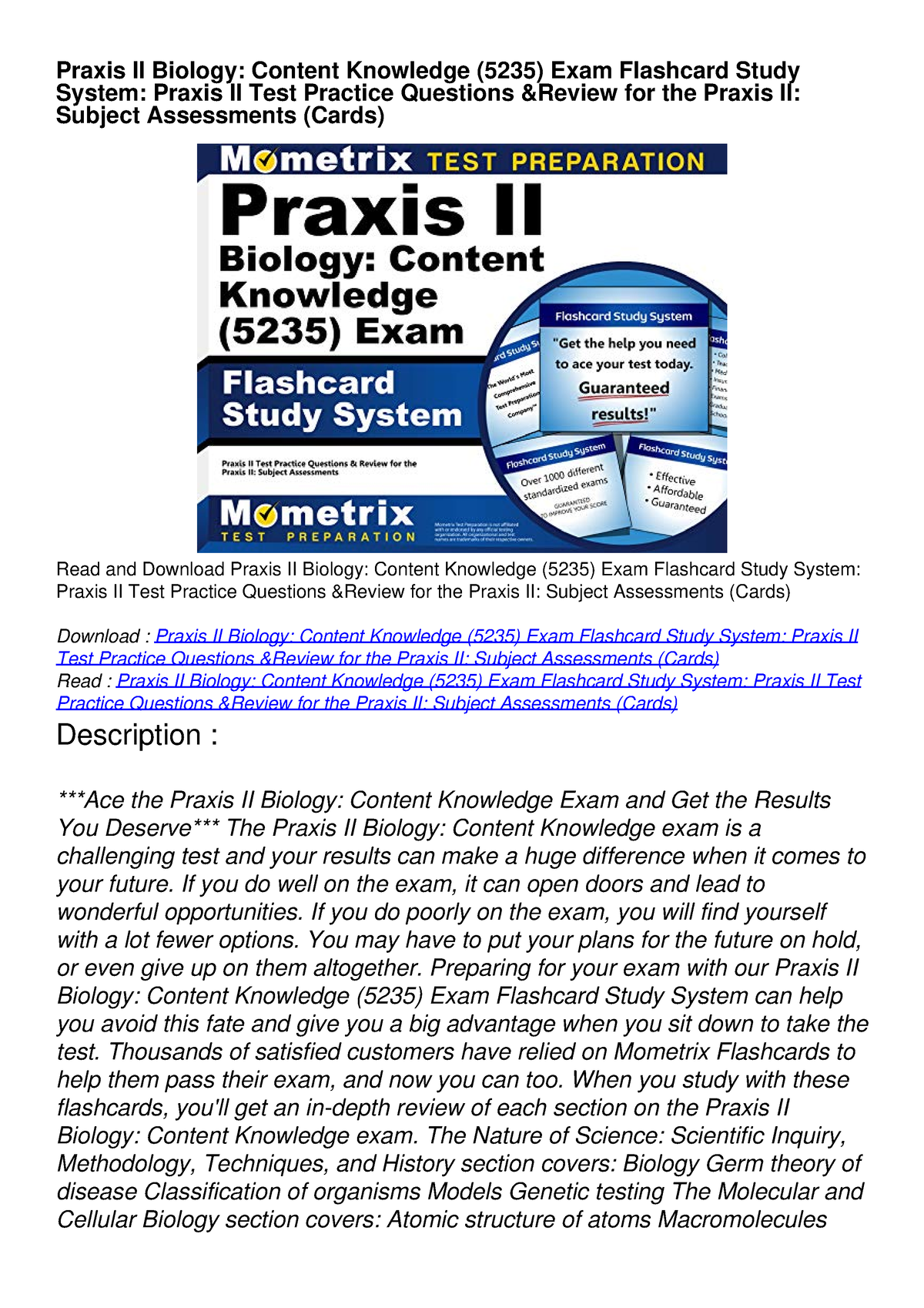 PDF/READ Praxis II Biology: Content Knowledge (5235) Exam Flashcard ...