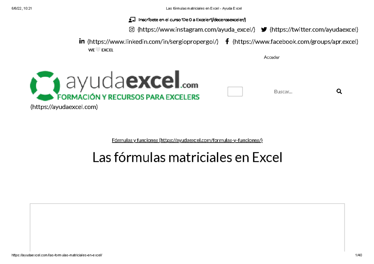 Las Fórmulas Matriciales En Excel - Ayuda Excel - Inscríbete En El ...