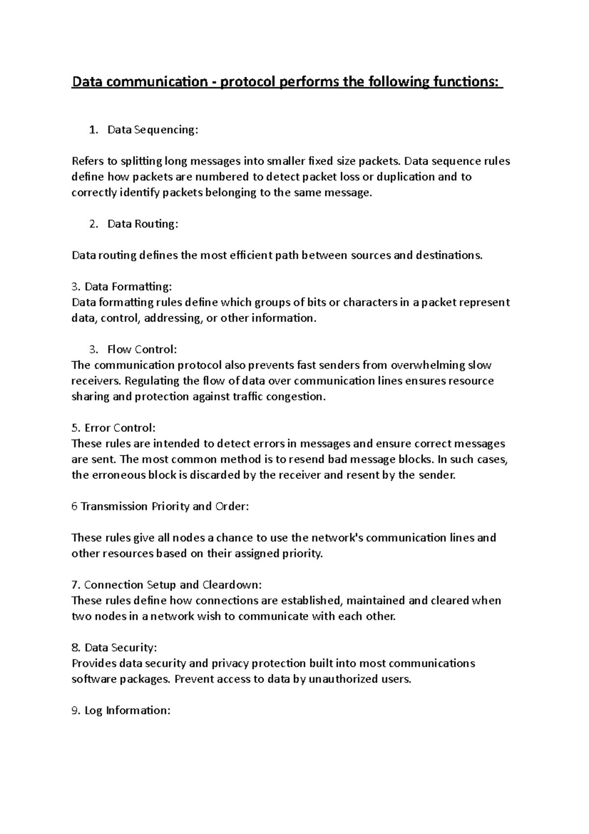 Data communication - protocol performs the following functions- Data ...