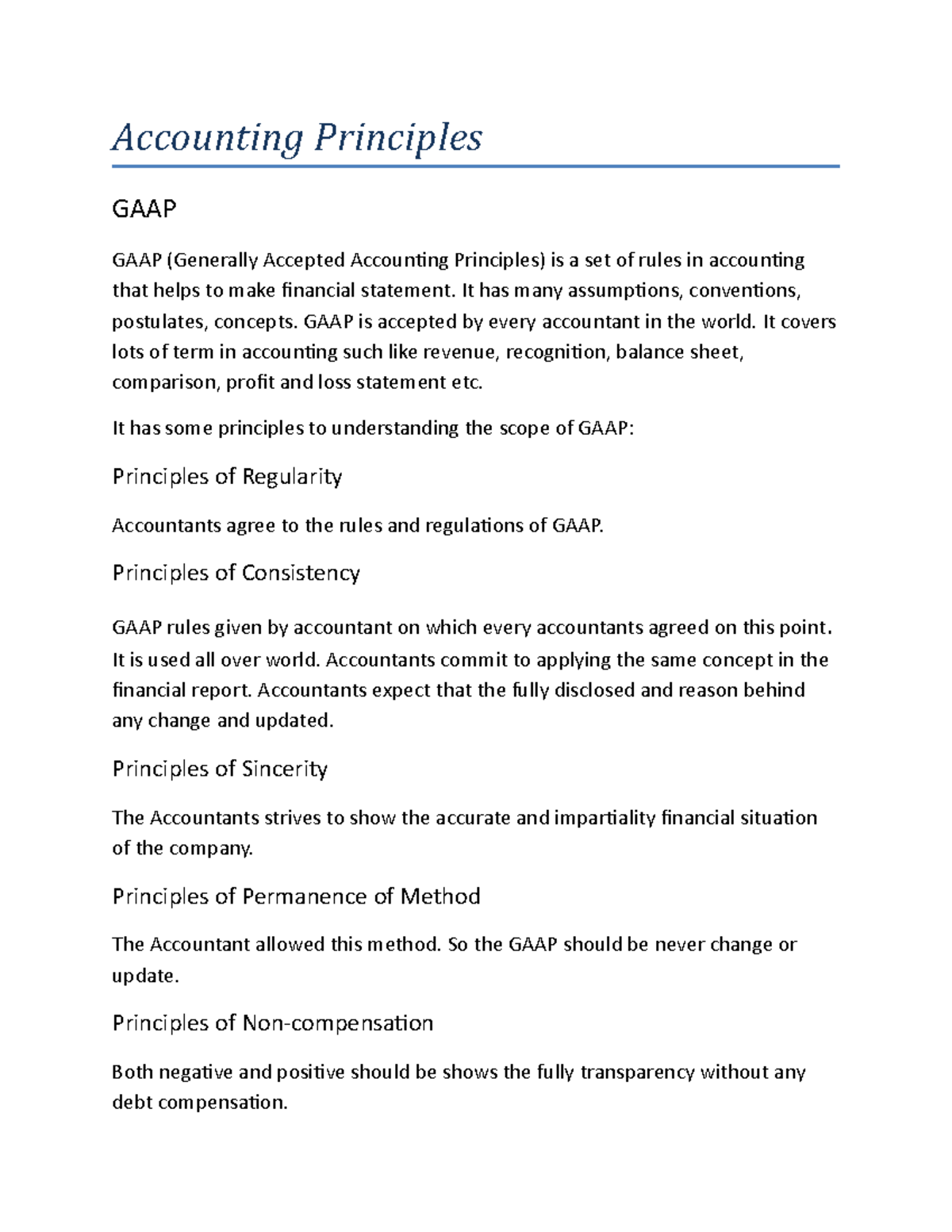 Financial Accounting - Accounting Principles GAAP GAAP (Generally ...