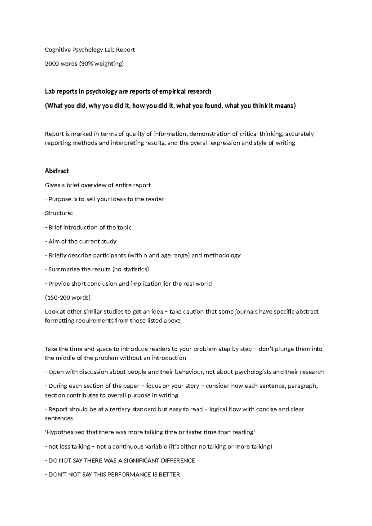 Cognitive Psychology Lab Report - Inconsistent findings: “while studies ...