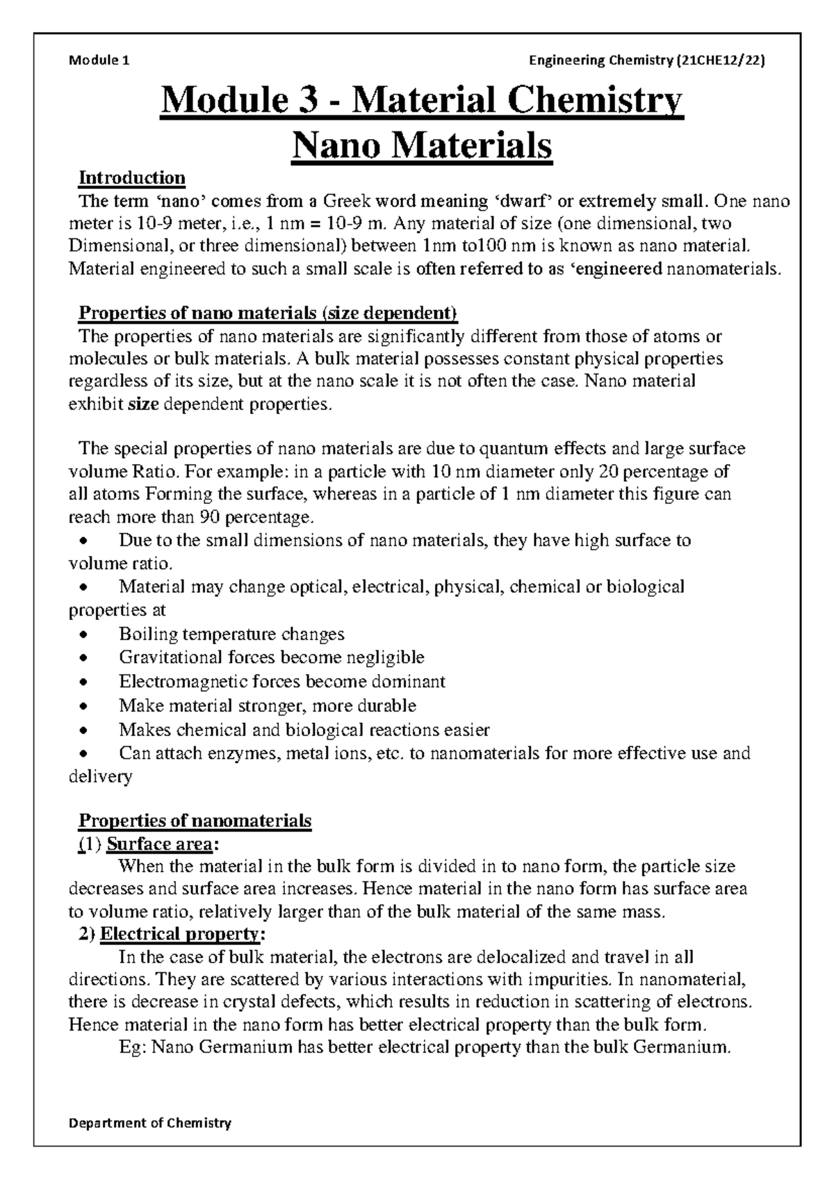 Module 3 Nanomaterials Module 3 Material Chemistry Nano Materials