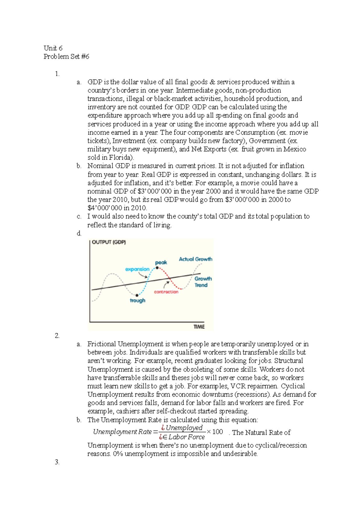 Unit 6 Macroeconomic Indicators & Foreign Exchange Problem Set #6 ...
