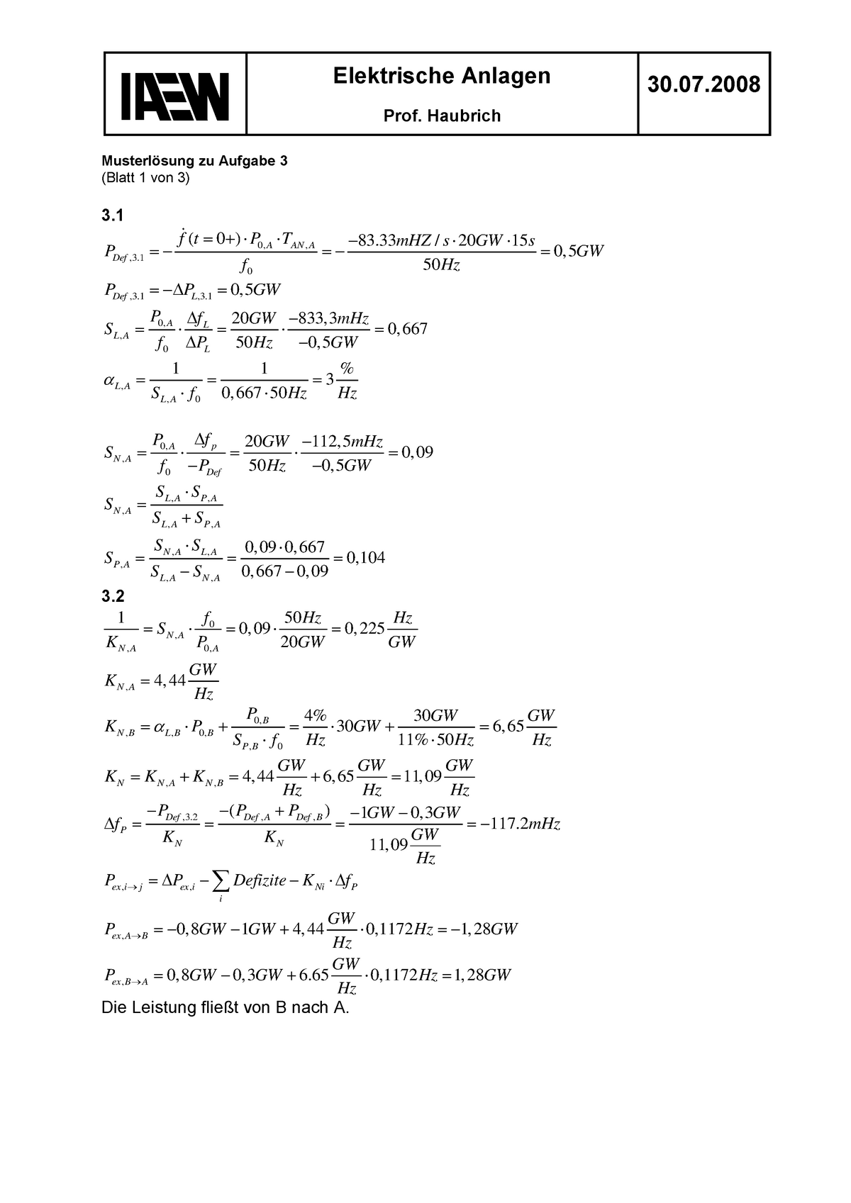 08 H L”sung - PBEV Klausur - Elektrische Anlagen Prof. Haubrich 30 ...