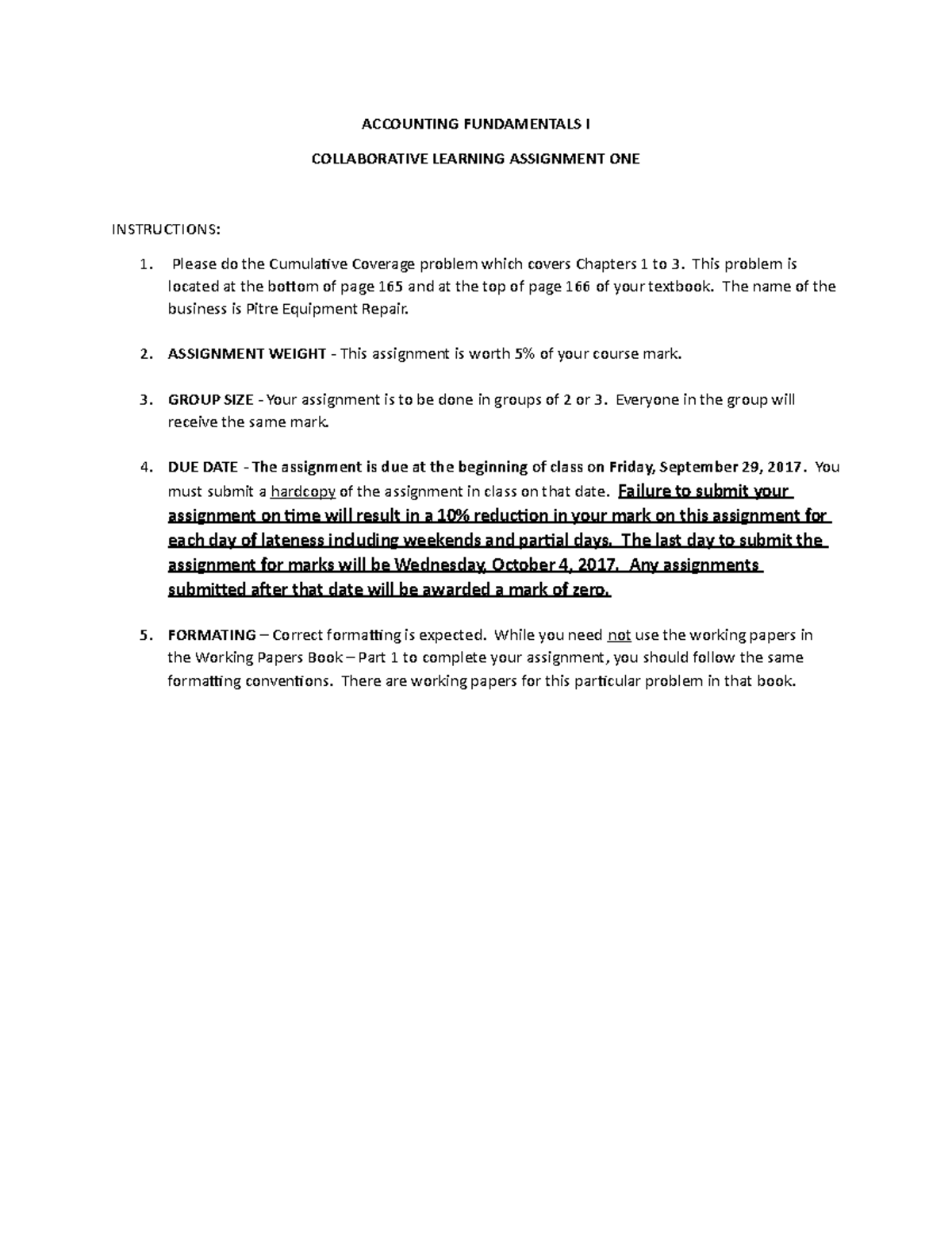 Collaborative Assignment 1 F2017 - ACCOUNTING FUNDAMENTALS I ...