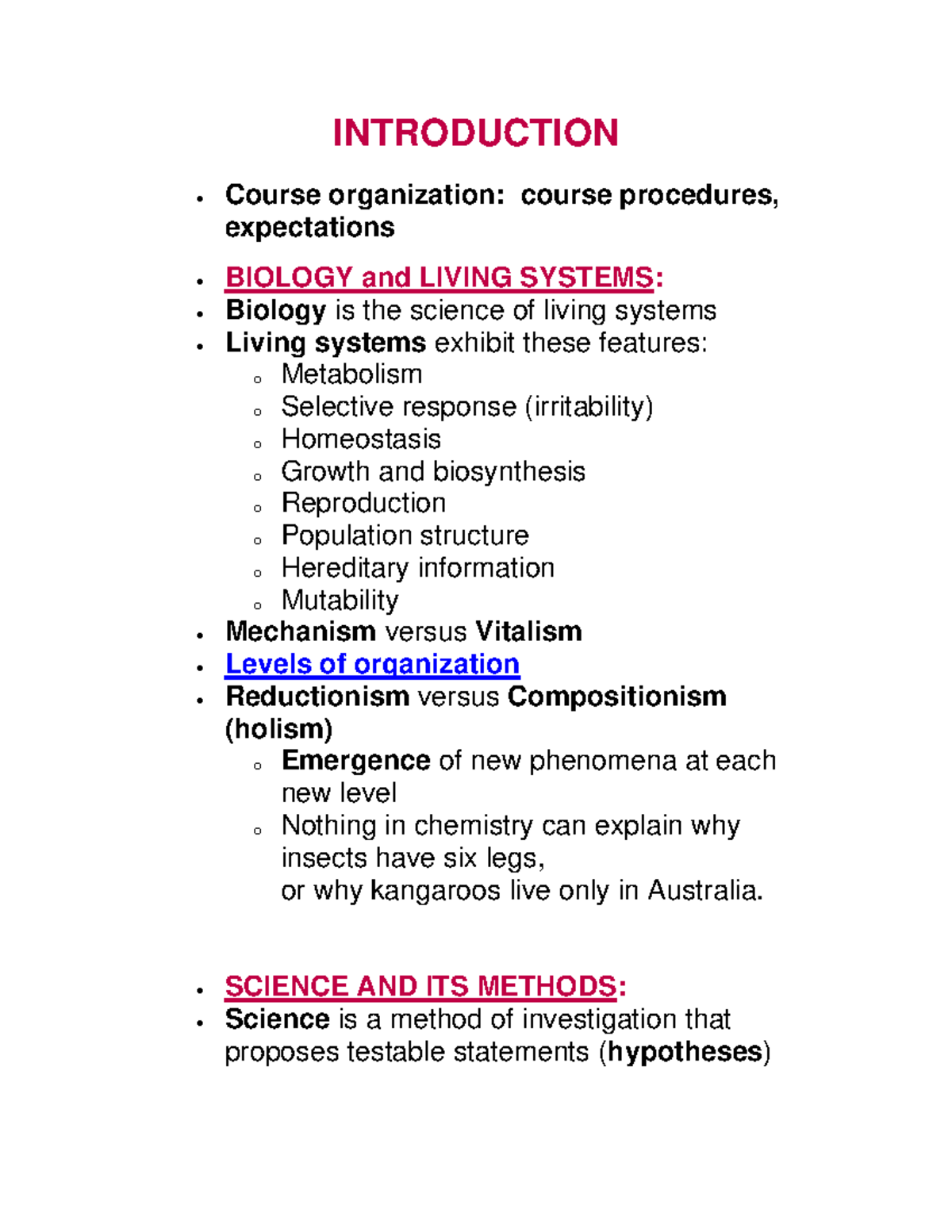 Natural History Notes - INTRODUCTION • Course Organization: Course ...