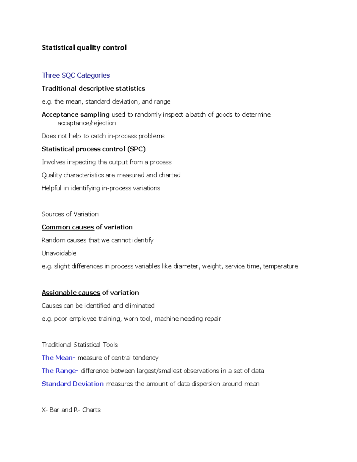Statistical quality control - Statistical quality control Three SQC ...