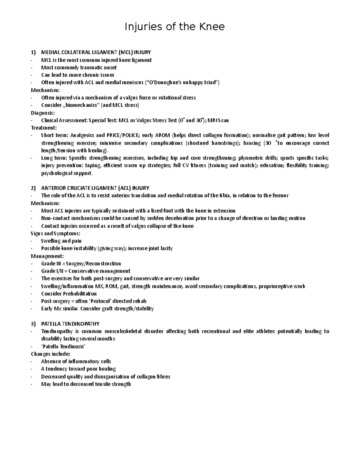 14. The Knee - the knee lecture - Injuries of the Knee 1) MEDIAL ...