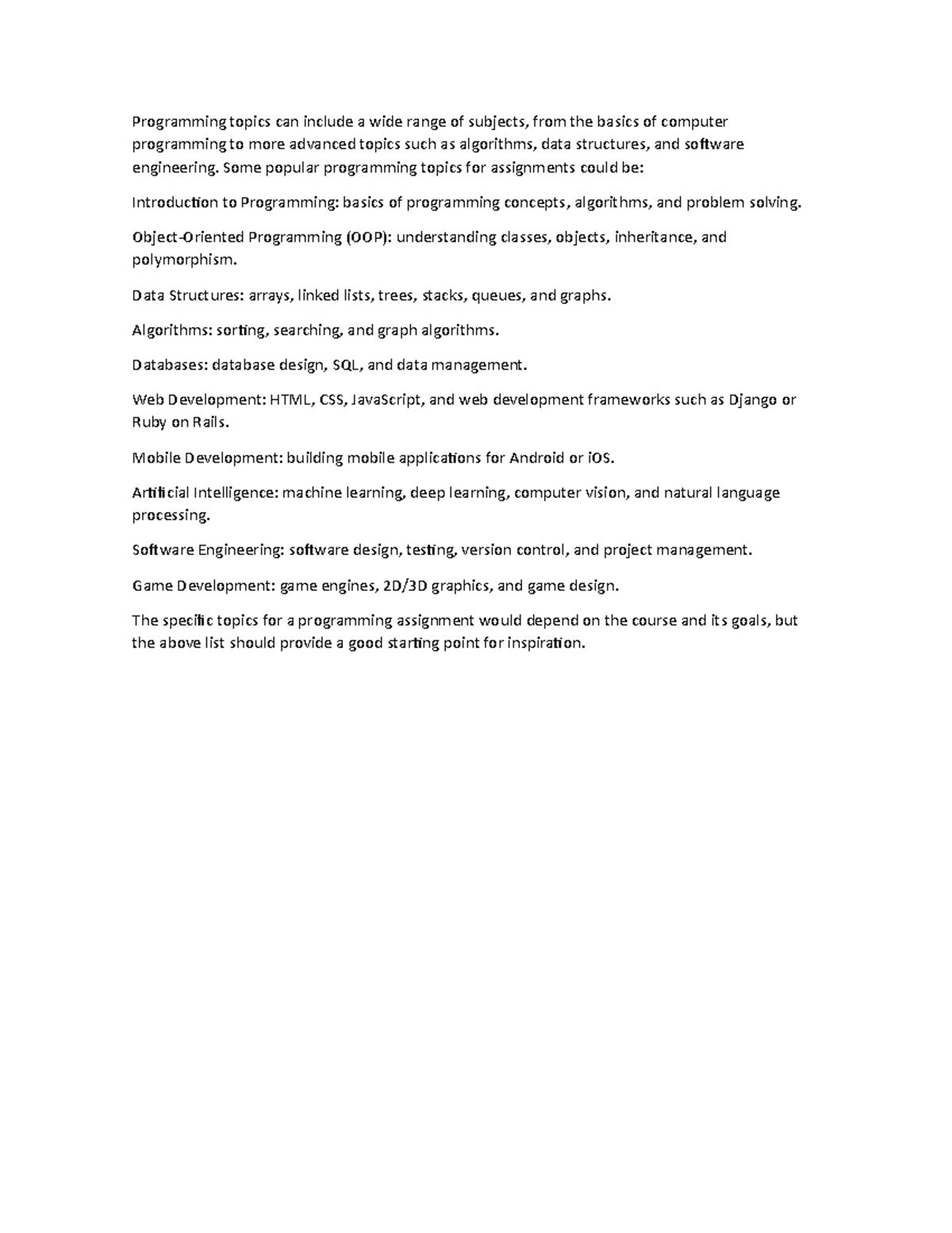 Programming topics - Complete assignment - Programming topics can ...