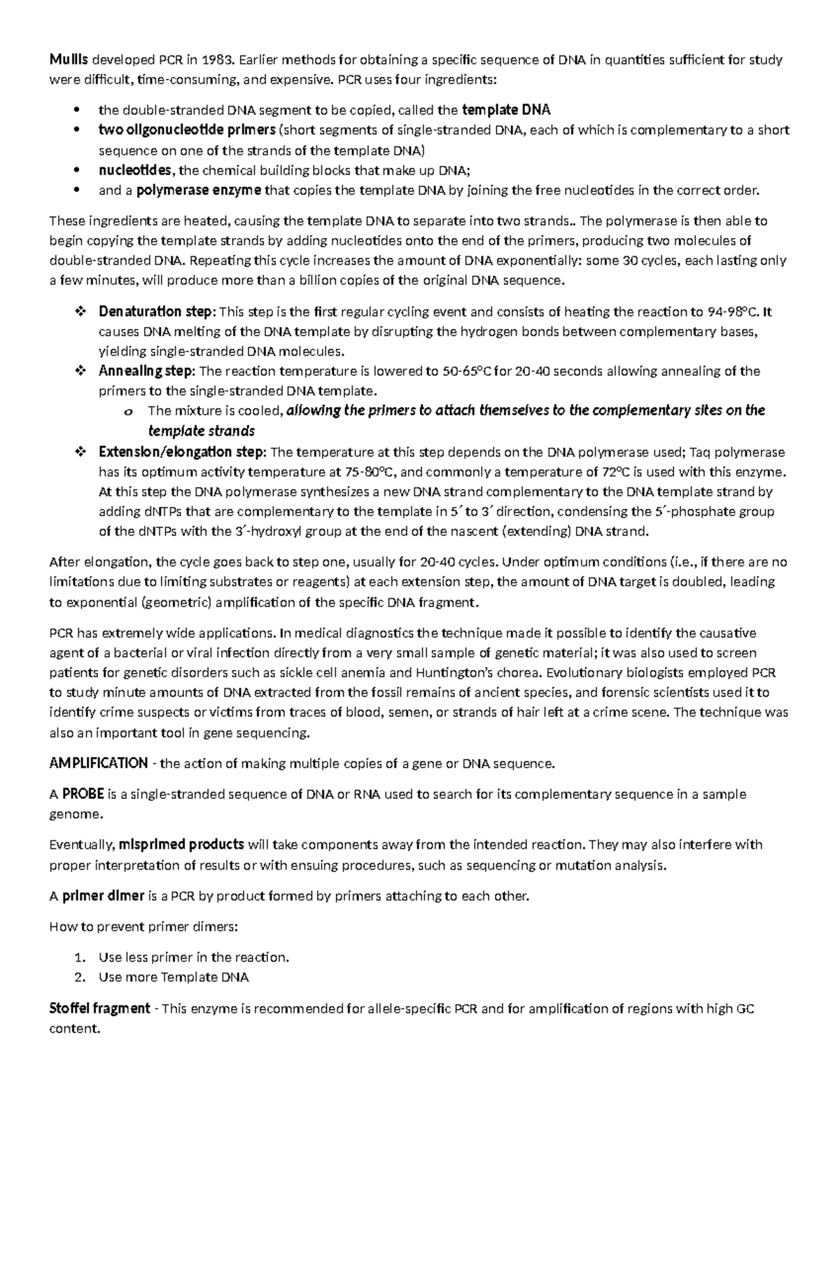 Report REFE - Mullis developed PCR in 1983. Earlier methods for ...