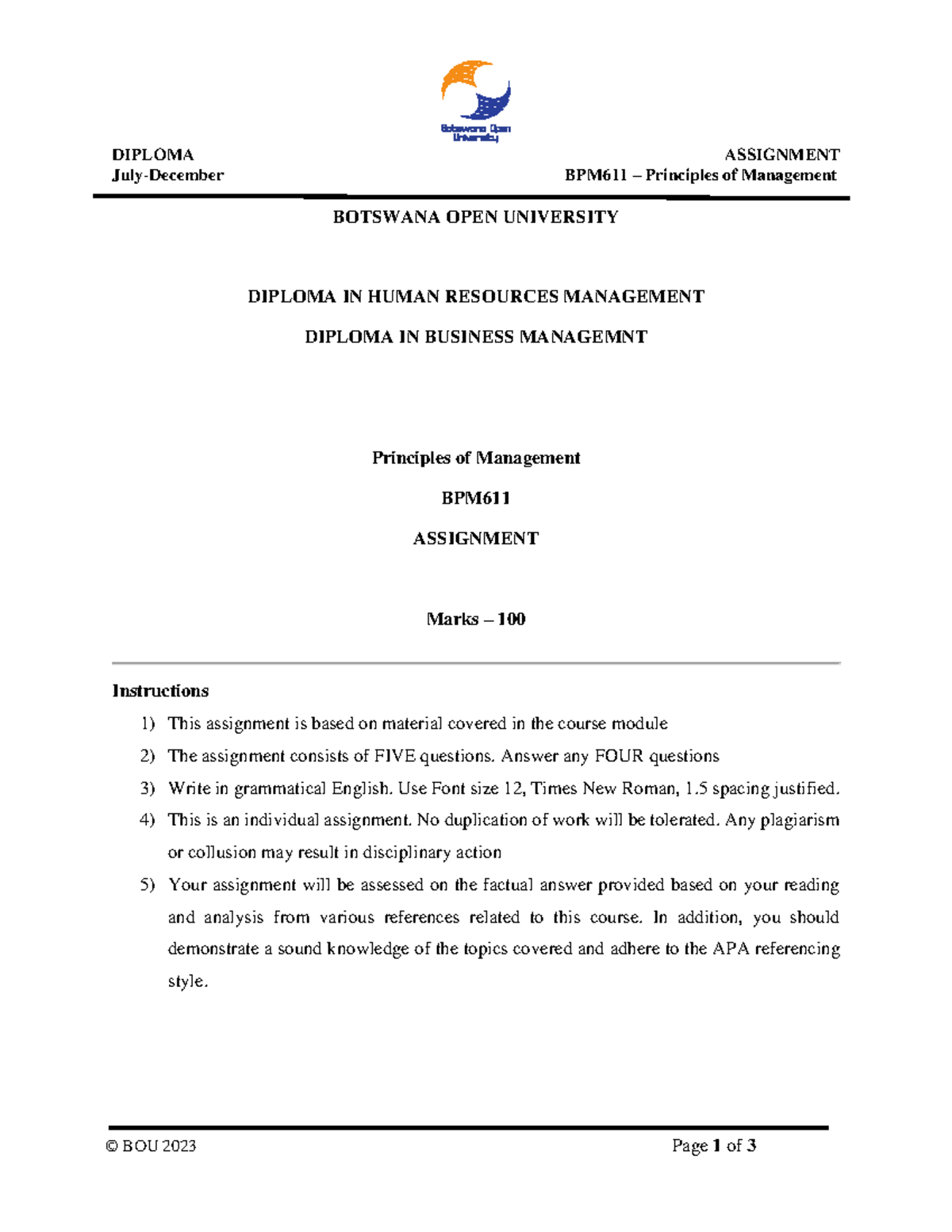 BPM611 assignment - DIPLOMA ASSIGNMENT July-December BPM611 ...